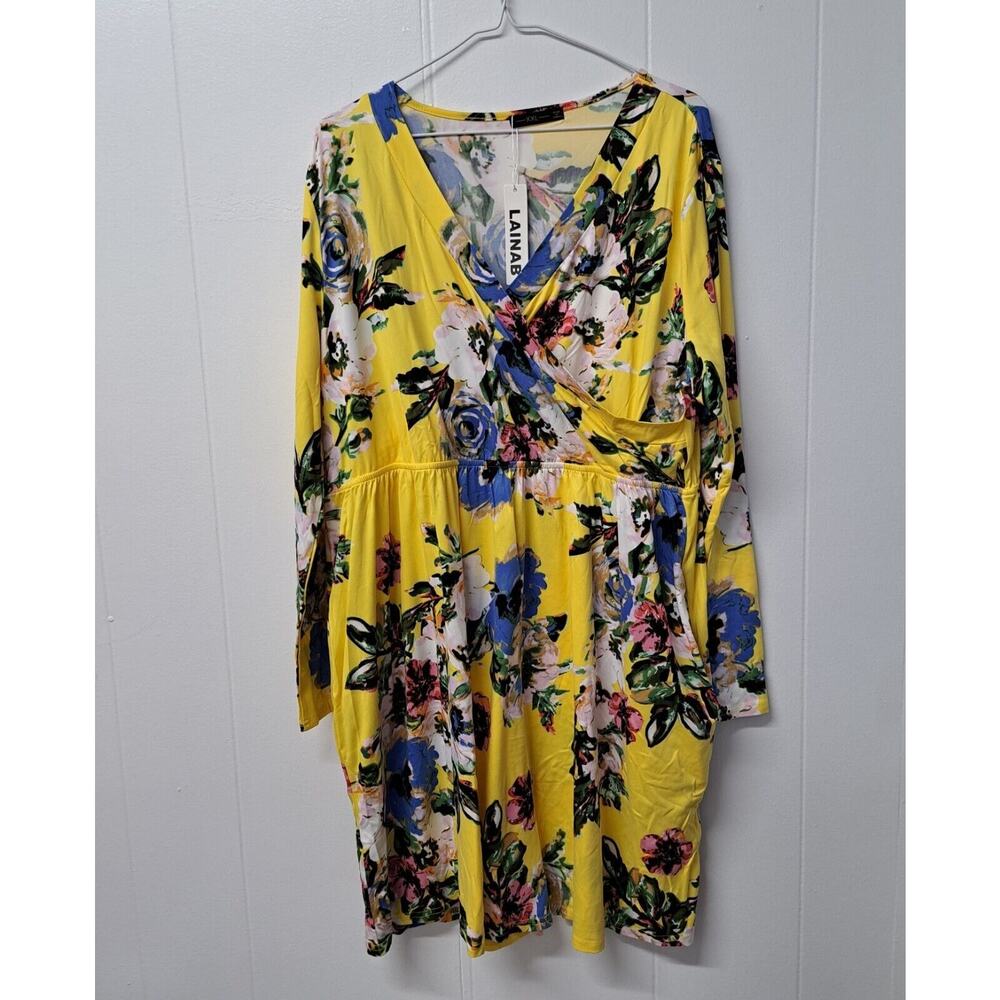 Lainab Women's Yellow Floralโ Print Wrap Dress Size XXL